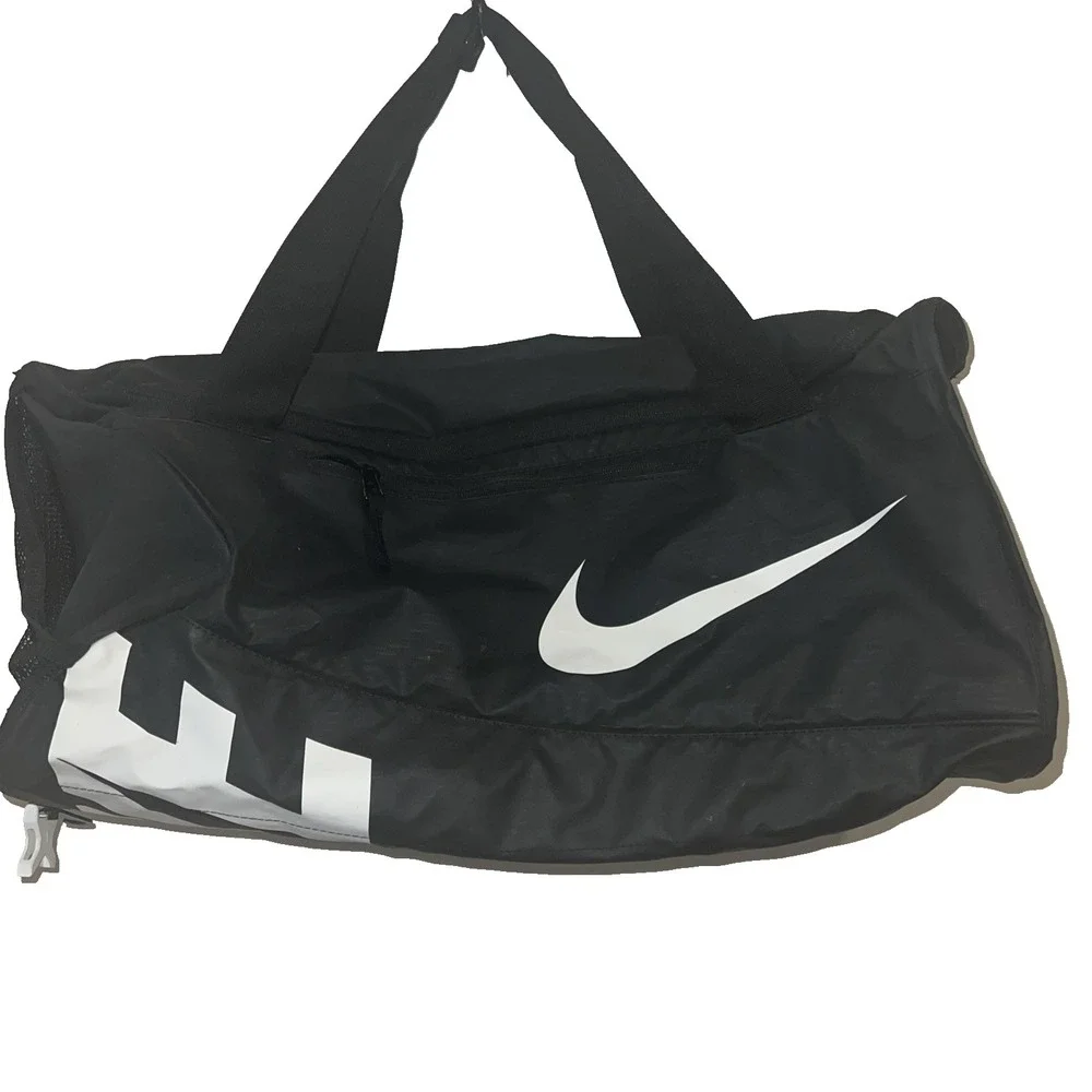 NIKE Training Duffel Bag Black Swoosh 21 x 12 x11 Mulitple Pockets Dual Handles